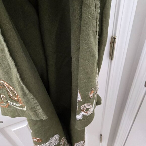 John Paul Richard Olive Green Sleeveless Maxi Dress L Cottagecore Embroidery - Picture 7 of 10
